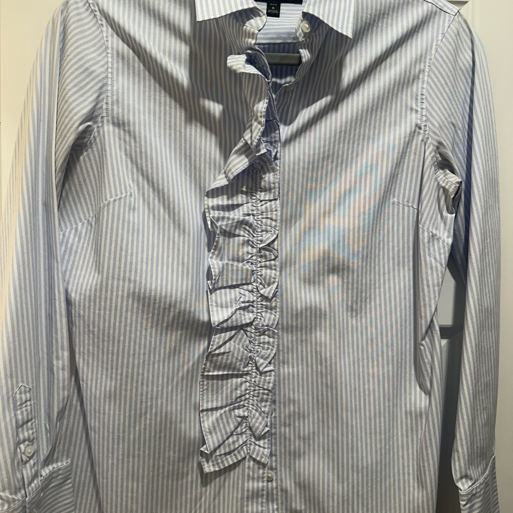 Banana Republic Blue and White Blouse with Elegant Ruffled Front